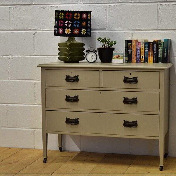 vintage chest of drawers on castors retro solid wood old white