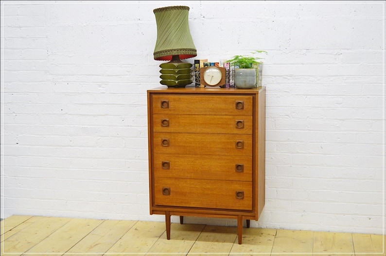 Vintage Teak Chest Of Drawers Wrighton Danish Design Mid Etsy