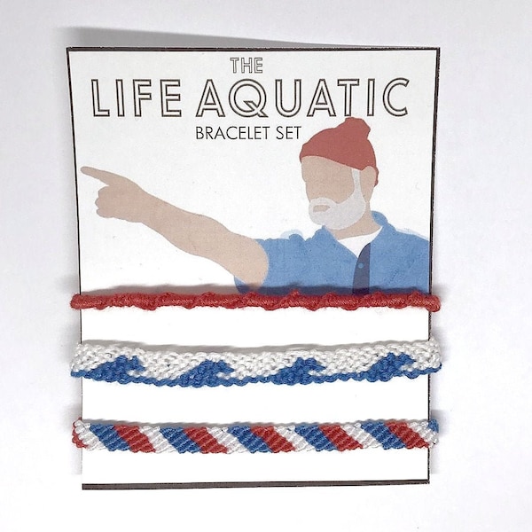 The Life Aquatic fan bracelet Collector gift set - retro, with Steve Zissou, waves, red white blue friendship bracelets, striped, film movie
