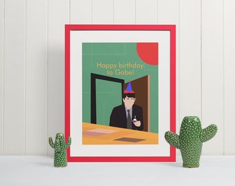 Happy Birthday to Gabe! Poster | fan art, The Office, quote Wall Decor, Fathers Day, Schrute, Gift, TV Show Funny, Gabe Lewis, skeleton man
