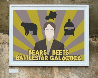 Dwight Schrute Bears Beets Battlestar Galactica Poster | fan art, The Office, quote, Wall Decor, Gift, TV Show, Funny, jim halpert, simple
