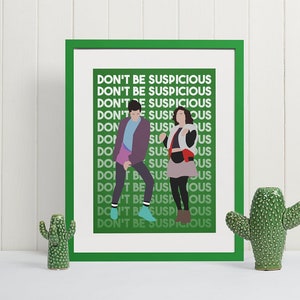 Poster Jean Ralphio en Mona Lisa, wees niet verdacht | fanart, Parks and Rec, cadeau, muurdecoratie, grappig, citaat, Ron Swanson, esthetiek Grappig