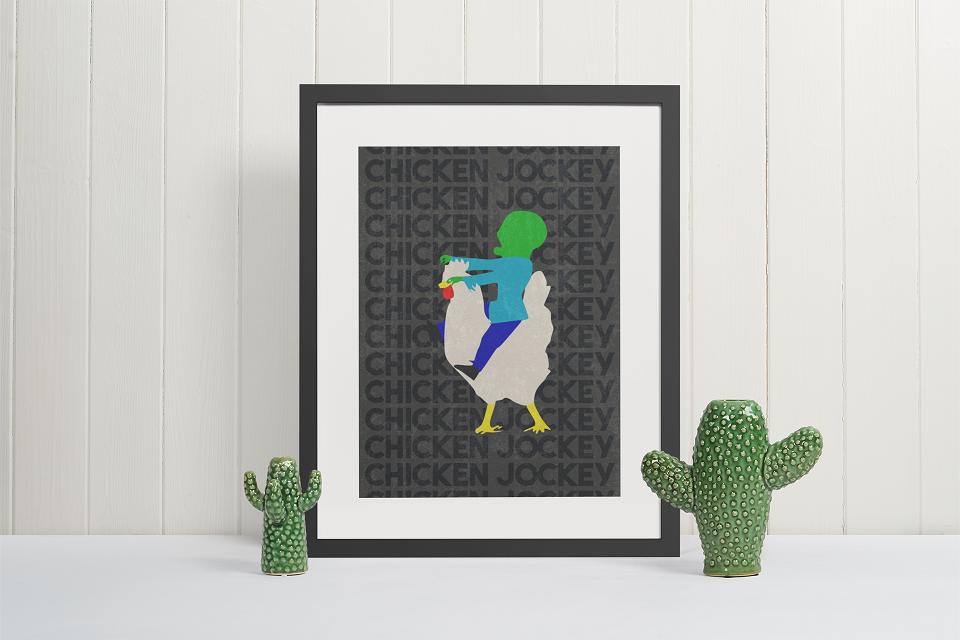 Chicken Jockey Poster | fan art, funny, gift, Wall Decor, flint and steel, video games, birthday, movie, villagers, I am Steve, aesthetic