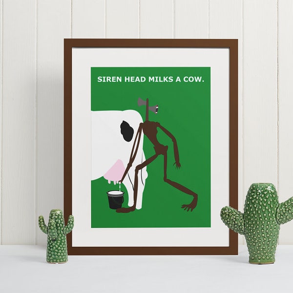 Siren Head Milks a Cow Poster | SCP, funny, pop culture, monsters, wall decor, horror, gift, fan art, weird, child, birthday, video games