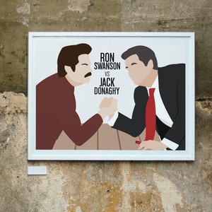 Ron Swanson Vs. Jack Donaghy Poster | 30 Rock, Parks and Rec, Wall Decor, Pop Culture, Funny, Crossover, manly, liz lemon, arm wrestle, cool