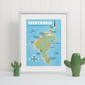 Grenearnia Map 30 Rock Poster | Fan Art, Jack Donaghy, Geschenk, Wandkunst, Vatertag, TV Sendung, lustig, Geld, reich, Korporativ, Insel, tropisch
