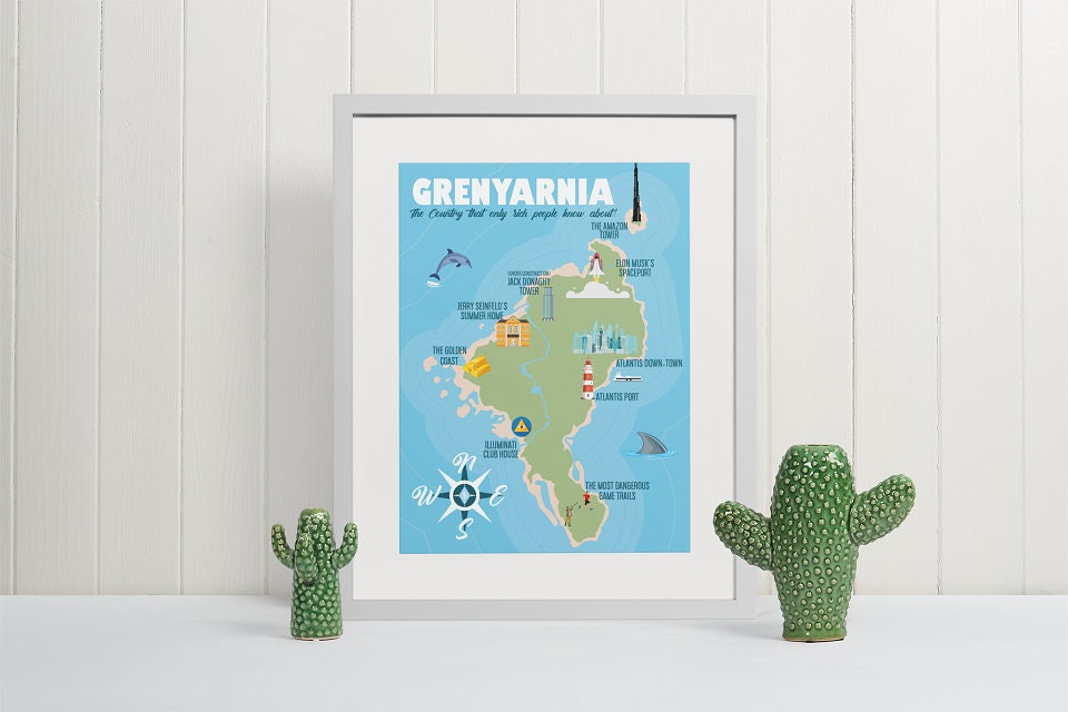 Grenyarnia Map 30 Rock Poster fan art, Jack Donaghy, gift, wall art,  Father's Day, TV Show, Funny, money, rich, corporate, island, tropic