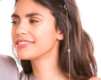 eyeglass chain gold, glasses chain, delicate eyeglass holder with beautiful zirconia charms (available in SILVER and GOLD)