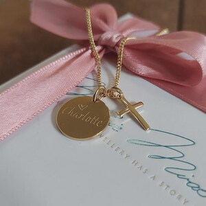 Taufkette Gold Mädchen, taufkette Jungen, taufschmuck, goldene Taufkette personalisiert, kette zur Taufe mit gravur, Namenskette für Mädchen mit Geburtsstein, kinderkette personalisiert, kreuz kette, kette mit kreuz