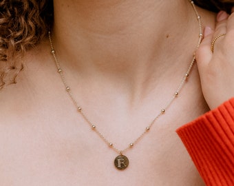 SOLEIL | initial necklace with a beautiful beaded necklace, letter necklace personalised with your engraving