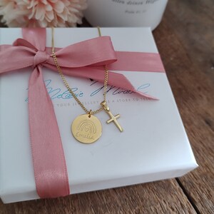 Taufkette Gold Mädchen, taufkette Jungen, taufschmuck, goldene Taufkette personalisiert, kette zur Taufe mit gravur, Namenskette für Mädchen mit Geburtsstein, kinderkette personalisiert, kreuz kette, kette mit kreuz