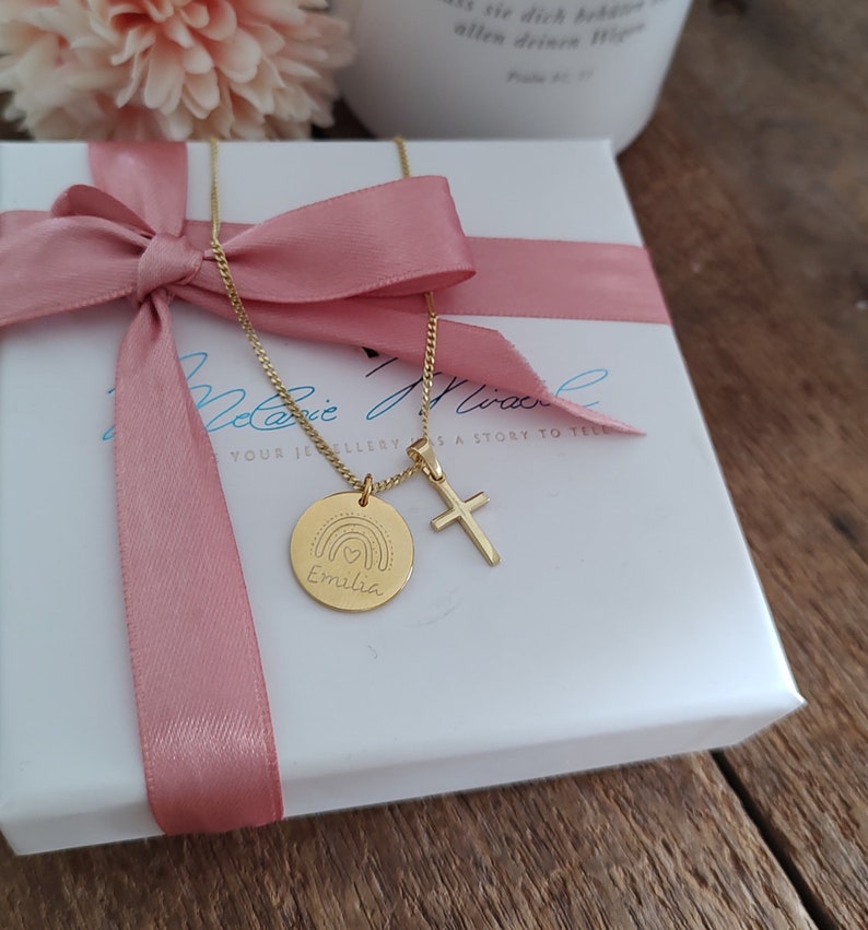 Taufkette Gold Mädchen, taufkette Jungen, taufschmuck, goldene Taufkette personalisiert, kette zur Taufe mit gravur, Namenskette für Mädchen mit Geburtsstein, kinderkette personalisiert, kreuz kette, kette mit kreuz