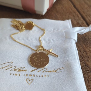 taufgeschenk Mädchen, Taufkette Gold Mädchen, taufkette Jungen, taufschmuck, goldene Taufkette personalisiert, kette zur Taufe mit gravur, Namenskette für Mädchen mit Geburtsstein, kinderkette personalisiert, kreuz kette, kette mit kreuz