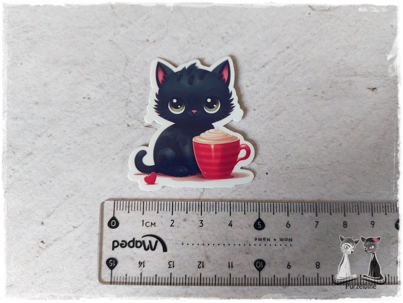 Sticker Schwarze Katze mit Tasse Kaffee Planer Bullet Journal Terminplaner Tagebuch Scrapbook Kalender Bild 3