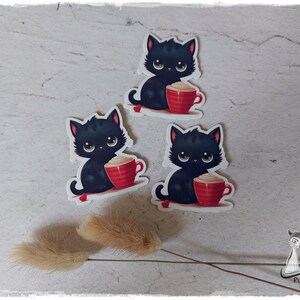 Sticker Schwarze Katze mit Tasse Kaffee Planer Bullet Journal Terminplaner Tagebuch Scrapbook Kalender Bild 2