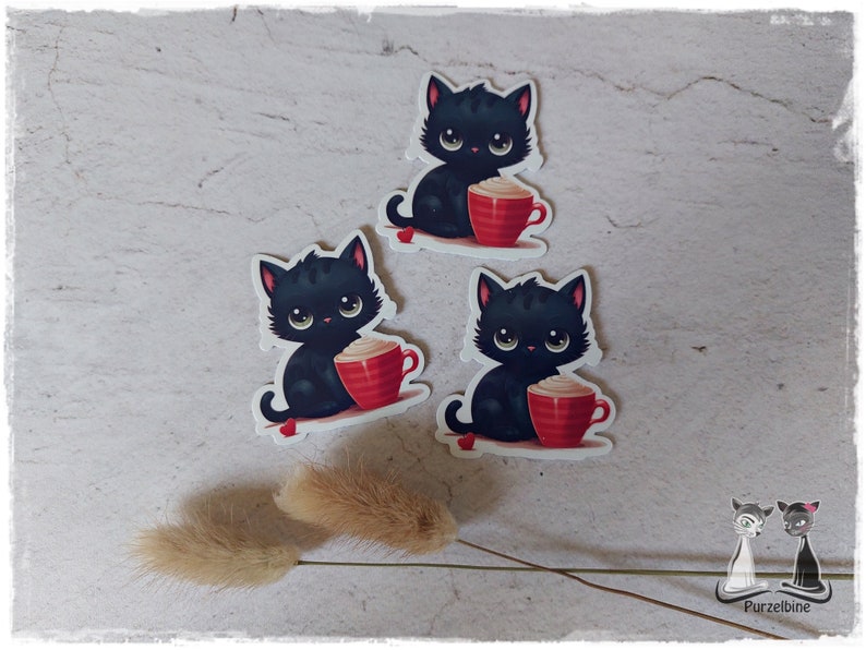 Sticker Schwarze Katze mit Tasse Kaffee Planer Bullet Journal Terminplaner Tagebuch Scrapbook Kalender Bild 2
