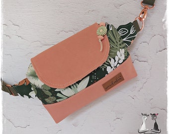 Belt bag - bum bag - made of cotton-artificial leather mix - leaves - forest