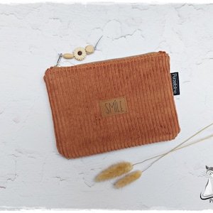 Cosmetic bag - make-up bag - clutch - smile - cord pencil case - cord pencil case - cognac