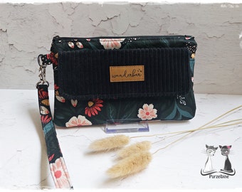 Reise-Etui Clutch Blumen Wunderbar Cord schwarz bunt - Reiseetui - Geldbörse - Taschenorganizer - Organizer - Smartphonetasche