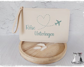 Reise-Unterlagen-Mappe aus Kunstleder - beige - Reisepasshülle - Ticket-Tasche - Taschenorganizer - Reiseorganizer - Reise-Etui