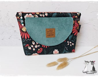 Toiletry bag XL Sunrise flower corduroy black mint cheeky wild wonderful - cosmetic bag - wash bag - make-up bag