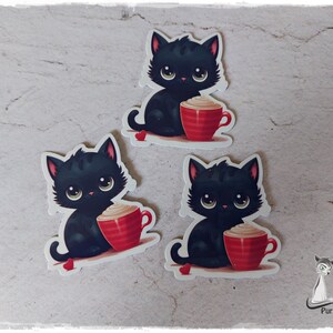 Sticker Schwarze Katze mit Tasse Kaffee Planer Bullet Journal Terminplaner Tagebuch Scrapbook Kalender Bild 5