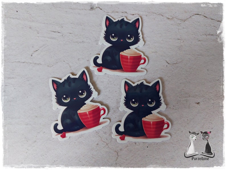 Sticker Schwarze Katze mit Tasse Kaffee Planer Bullet Journal Terminplaner Tagebuch Scrapbook Kalender Bild 5