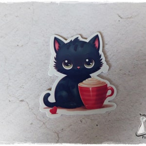 Sticker Schwarze Katze mit Tasse Kaffee Planer Bullet Journal Terminplaner Tagebuch Scrapbook Kalender Bild 6