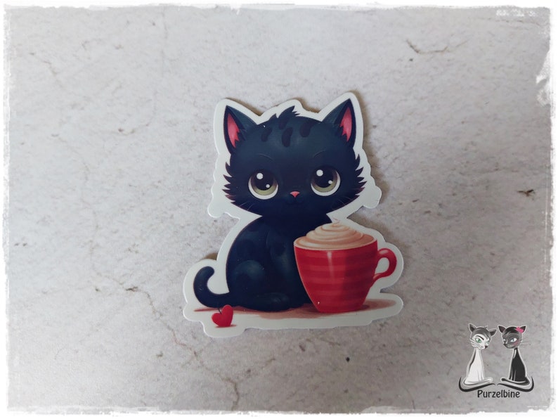 Sticker Schwarze Katze mit Tasse Kaffee Planer Bullet Journal Terminplaner Tagebuch Scrapbook Kalender Bild 6