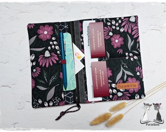 Reise-Etui Blumen lila schwarz - Reiseetui - Reisepasshülle - Tickethülle - Taschenorganizer - Organizer - Reiseorganizer - Urlaubsplaner