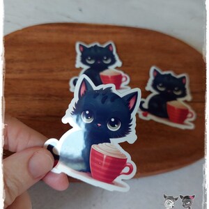 Sticker Schwarze Katze mit Tasse Kaffee Planer Bullet Journal Terminplaner Tagebuch Scrapbook Kalender Bild 4