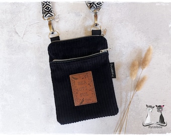 Small shoulder bag made of corduroy - smartphone bag - cell phone bag - corduroy bag - Beautiful - black