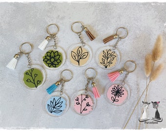 Keyring - various patterns - flowers - acrylic