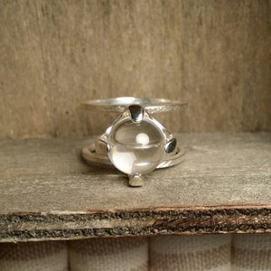 Doppelband Kristall Kugel Gazing Ring - natürliche klare Quarz - Sterling Silber