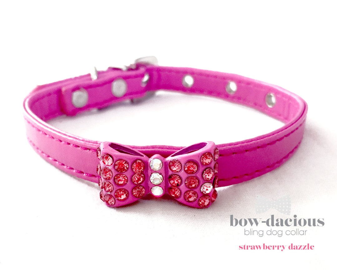 Pink Diamond Dog Collar Bow Tie Dog Collar All Sizes Pet Etsy