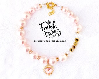 Pink Pearl Dog Necklace for Medium Large Dogs Precious Coco Personalized Pearl Pet Necklace Luxury Pet Jewelry