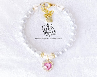 Personalized Pearl Dog Necklace: Rhinestone Heart Pet Jewelry, Custom Colors