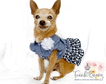 Denim & White Spring Dog Dress Small and Medium size Jean Dog Dress Pet Clothes Dog Clothes Frill Dog Dress Girl Dog Clothes