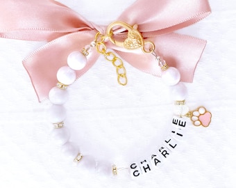 Personalized Paw Charm Dog & Cat Necklace with Pink Bow, Custom Pet Jewelry for Dog Moms, Pet Birthdays
