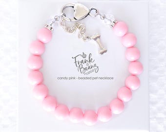 Rosa Perlen Hundehalsband mit Knochen Anhänger - Verstellbares Hunde Schmuckhalsband, süßes Welpen Accessoire Geschenk für Hundeliebhaber