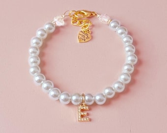 Pearl Pet Necklace with Rhinestone Letter Charm for Dogs & Cats