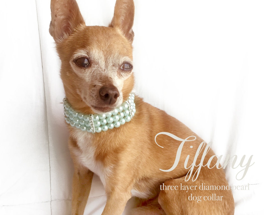 Tiffany Three Layer Pearl Dog Collar Dog Necklace Diamond Cat 