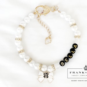 Pearl Dog Necklace with Bow Bridal Dog Collar Cat Name Necklace Girl Cat Collar Fancy Pearl Collar Personalized  Elegant Pet Collar