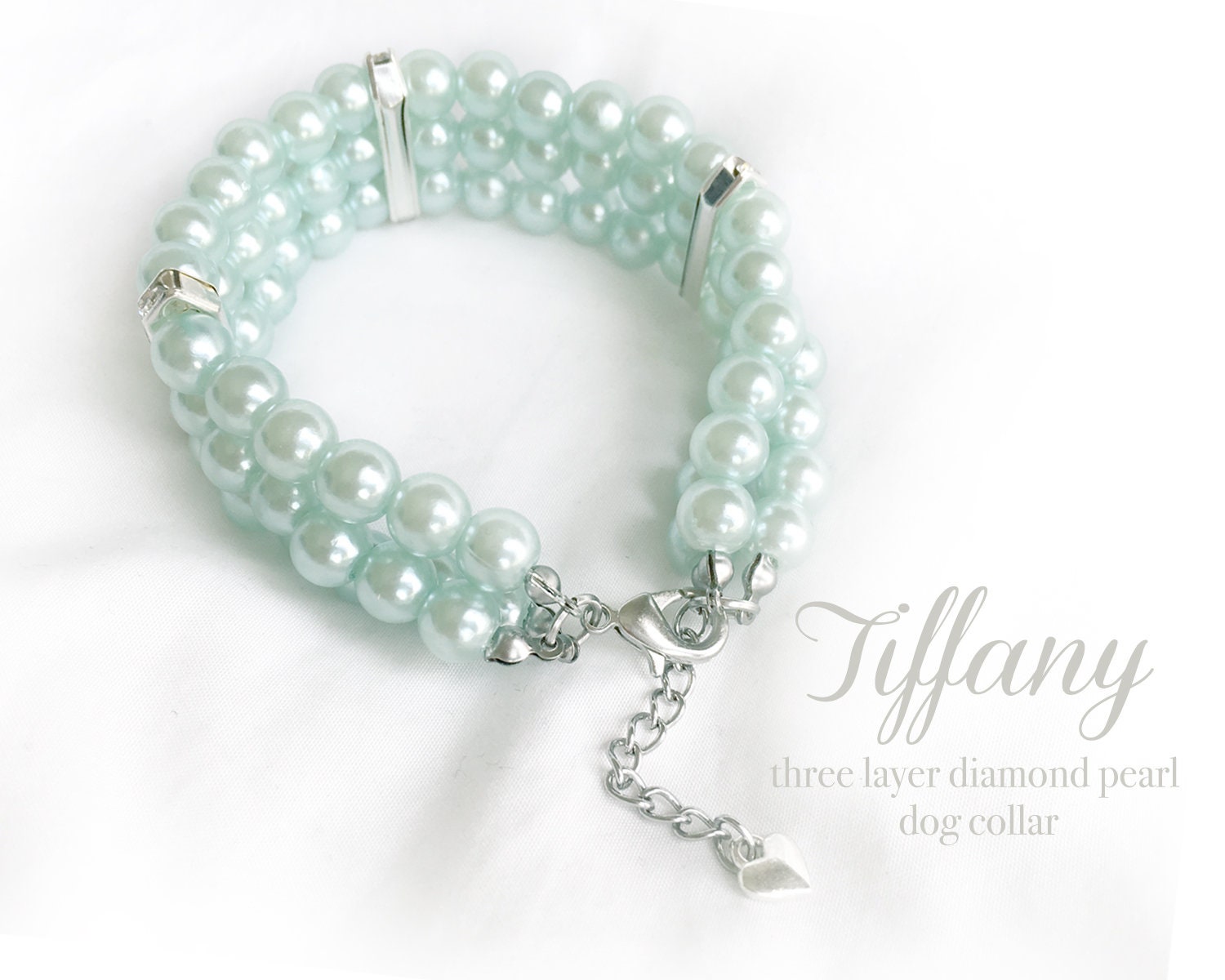 Tiffany Three Layer Pearl Dog Collar Dog Necklace Diamond Cat 