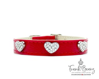 Diamonds & Cherry Faux Leather Pet Collar Dog Collar for Small Dogs Medium Dogs Rhinestone Diamond Heart Luxury Dog Collar