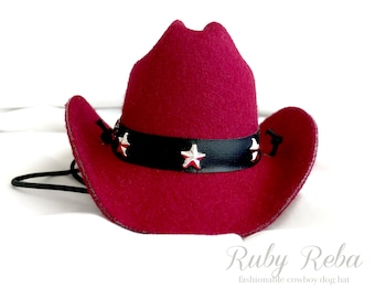 Ruby Reba Red Burgundy Cowboy Dog Hat Felt Canvas Hats for Small Medium Pets Halloween Dog Costumes Dog Accessories Cowgirl Dog Outfit