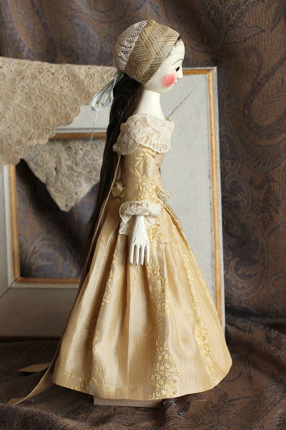 Queen Anne Style Wooden Doll Interior Boudoir Doll Rare Poseable Early English Jointed Doll Historical Dress Ooak Doll To Order
