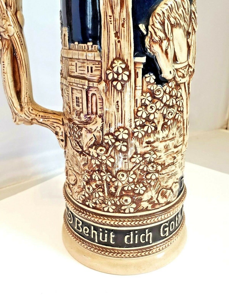 Large Vintage Beer Stein Made in Germany Blue and White Man Etsy