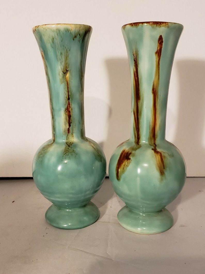 Mid Century Pottery Vases Made in Austria Teal With Etsy