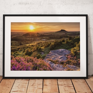 Sunset Photography Roseberry Topping. North York Moors, England. Landscape Photography. Mounted print. Wall Art.